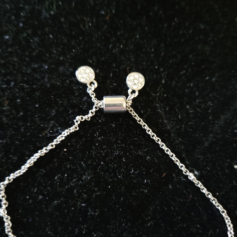 Adjustable Silvertone Bracelet With Rhinestones - image 4